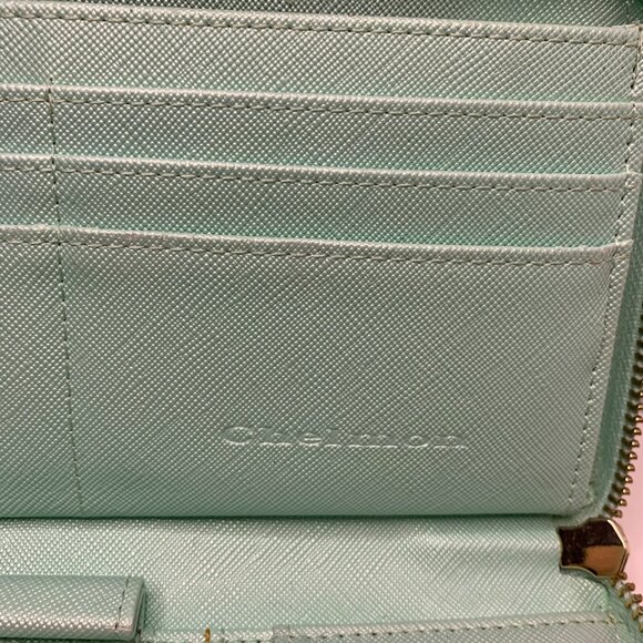 Chelmon Wristlet Zip Around Wallet Turqouise With Gold Hardware 8” X 4.5” - Picture 4 of 4